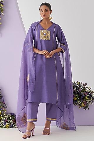 lavender chanderi sequins embellished kurta set