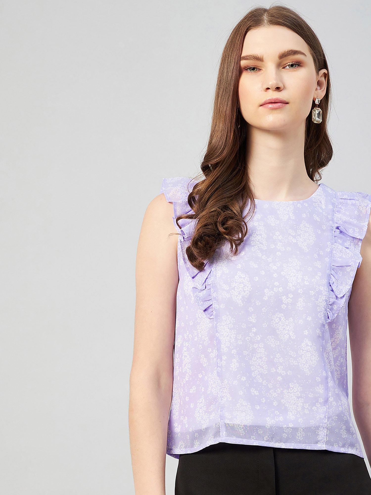 lavender colour round neck floral regular top