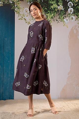 lavender cotton chanderi block printed dress