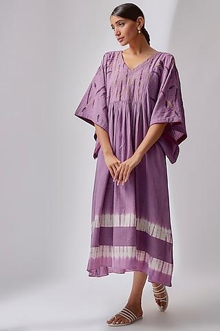lavender cotton embroidered & printed tunic