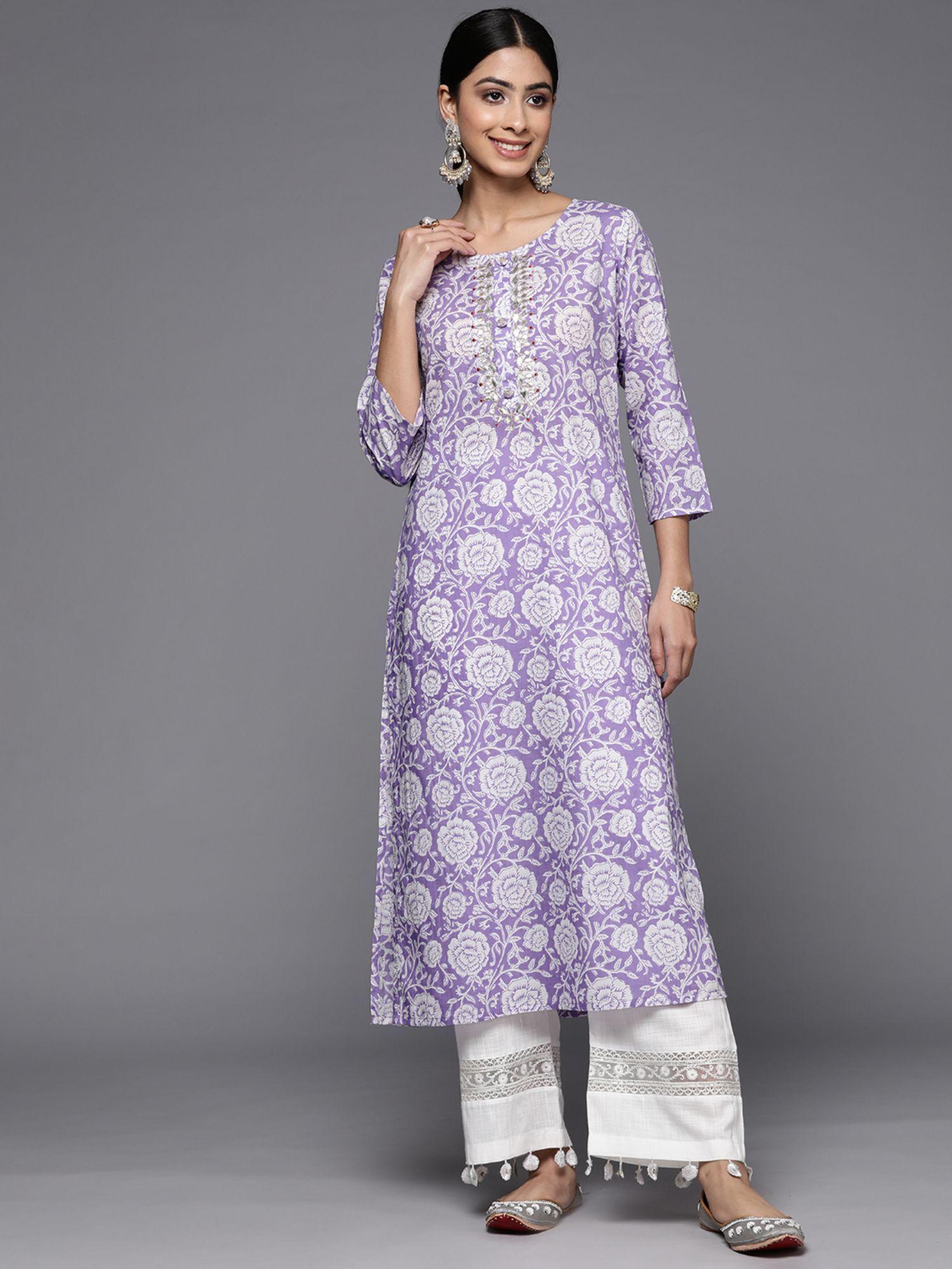 lavender cotton floral and gota work kurta