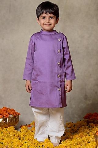 lavender cotton hand embroidered kurta set for boys