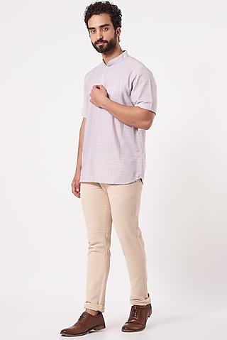 lavender cotton linen pull over shirt
