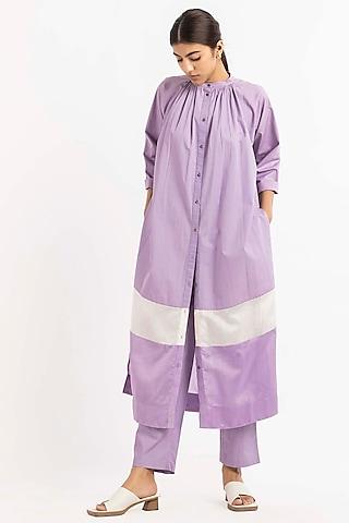 lavender cotton poplin gathered long tunic