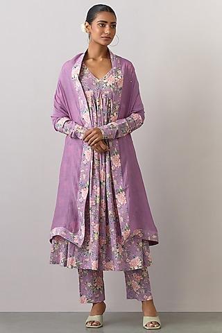 lavender cotton printed kurta set