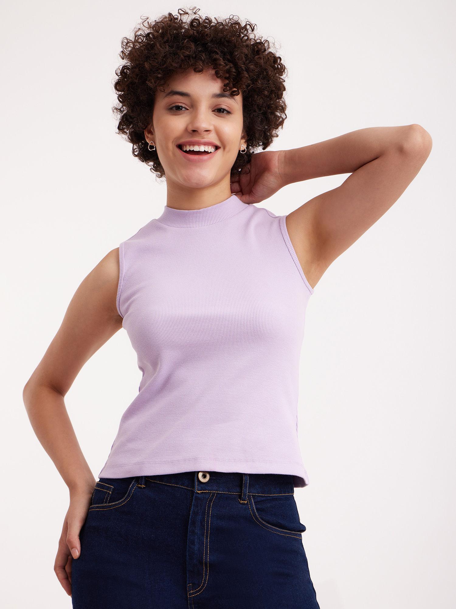 lavender cotton sleeveless rib tee