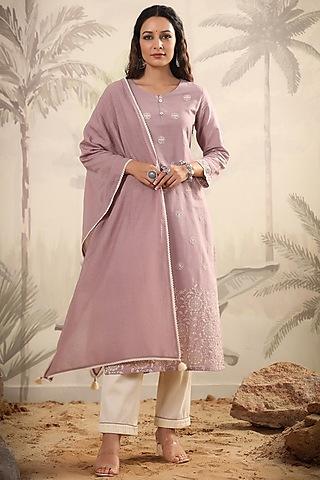 lavender cotton yarn dyed kurta set