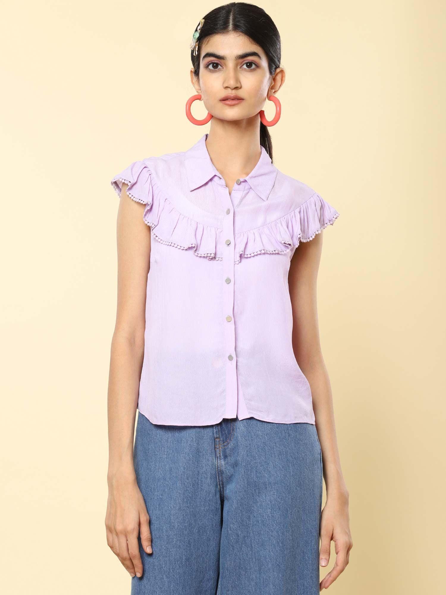 lavender crepe ruffled shirt