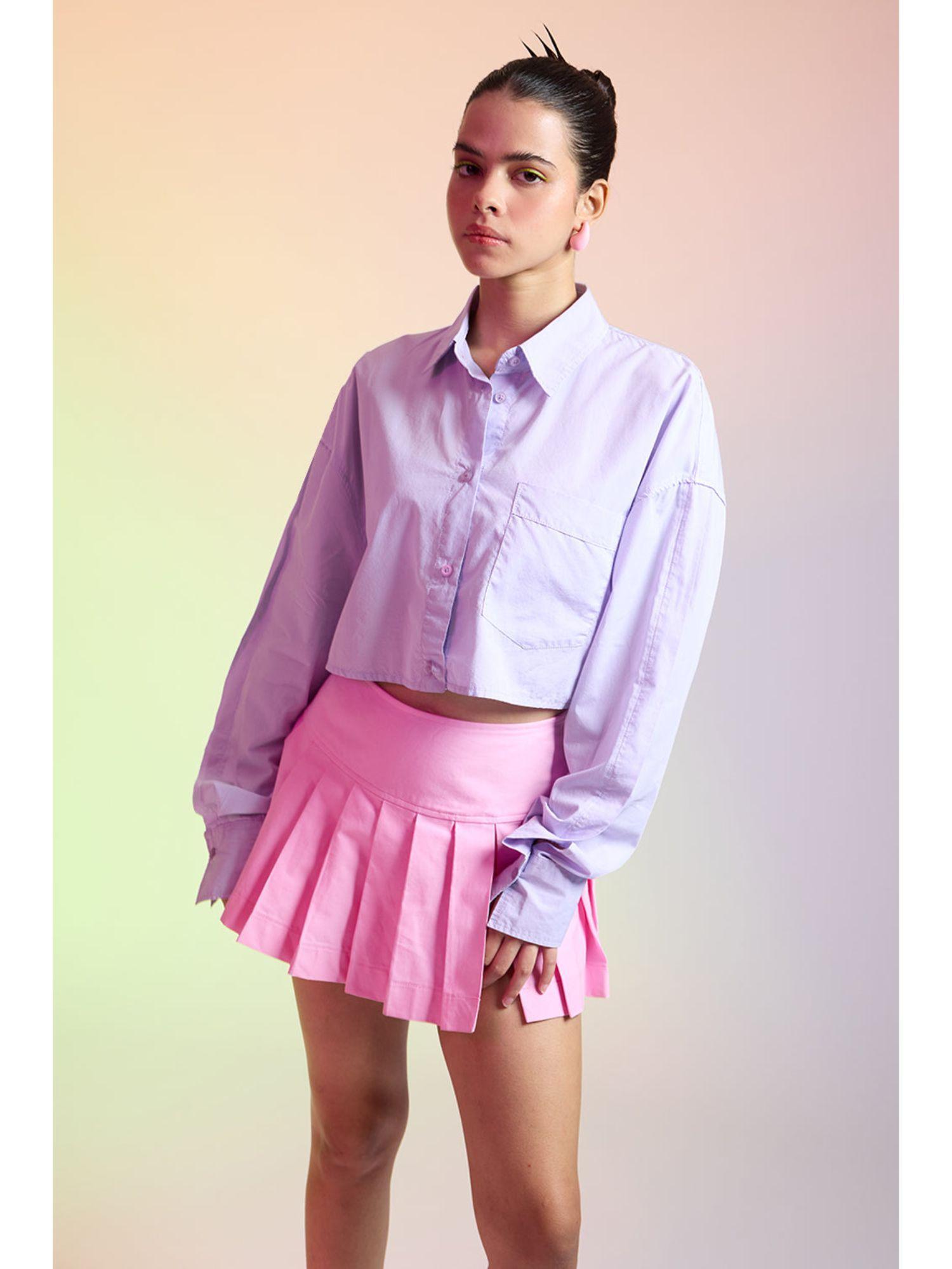 lavender cropped cotton shirt