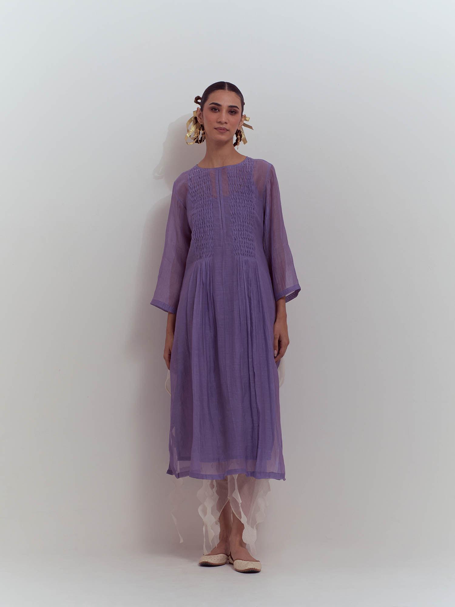 lavender effervescent kurta with slip (set of 2)