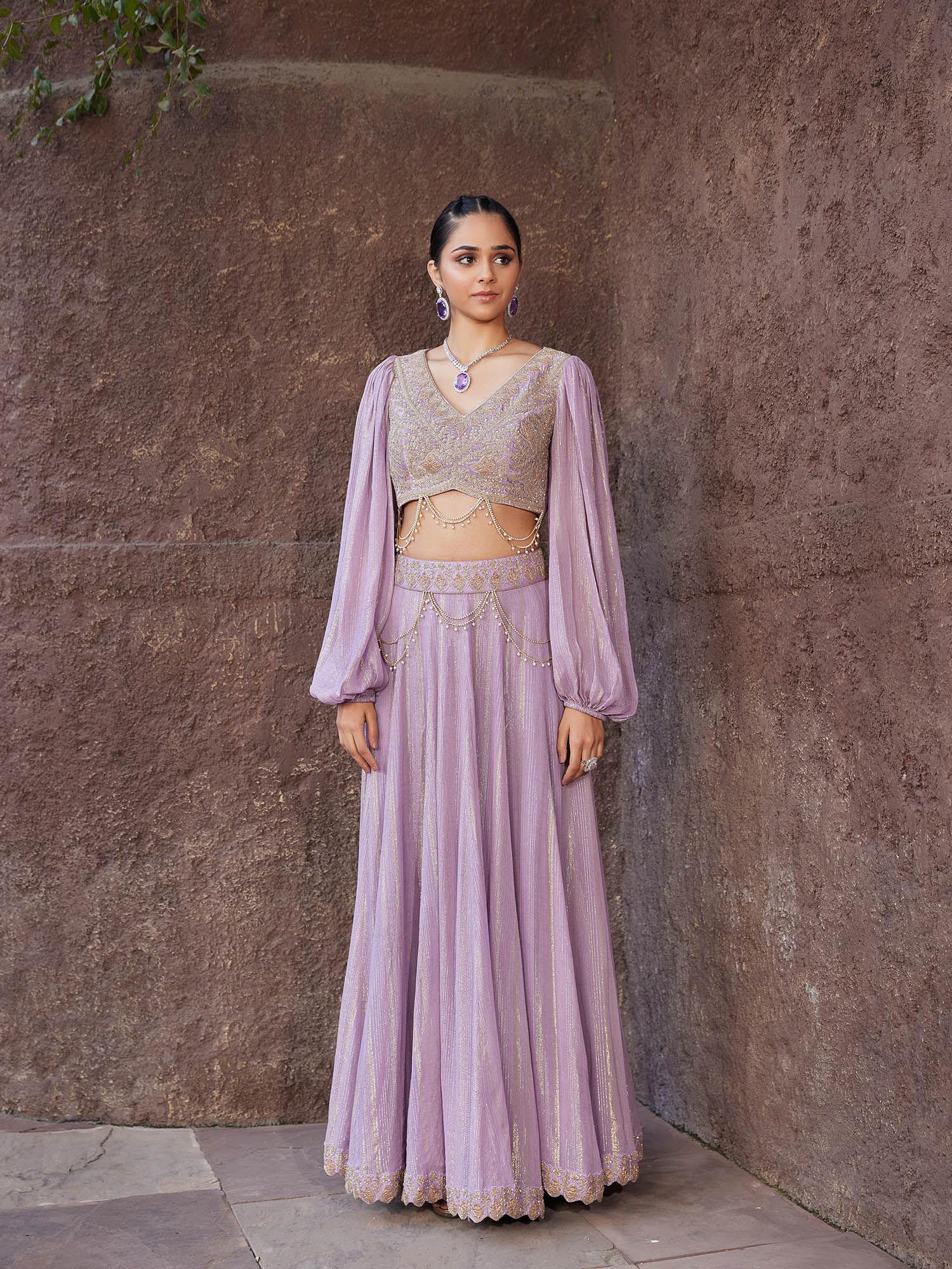 lavender embellished shimmer lehenga & stitched blouse (set of 2)