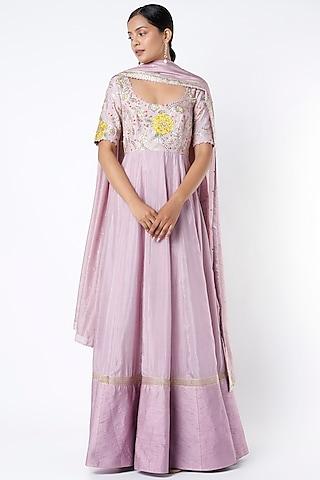 lavender embroidered anarkali set