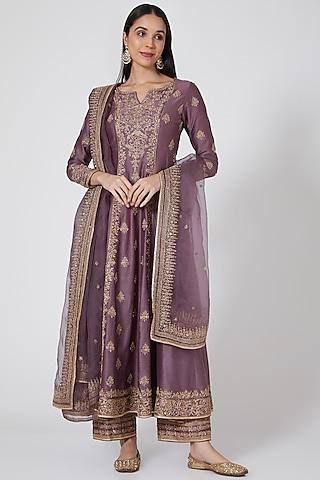 lavender embroidered anarkali set