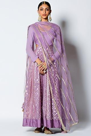 lavender embroidered anarkali set