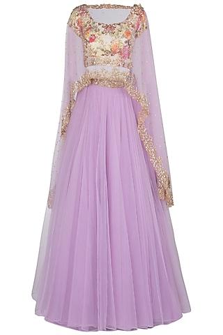 lavender embroidered cape lehenga set