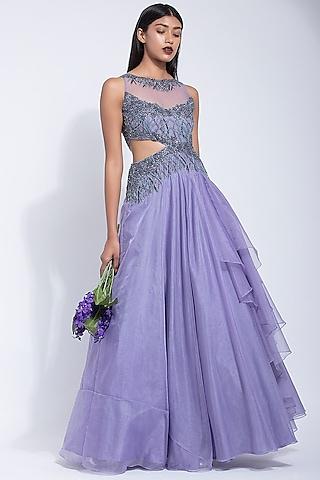 lavender embroidered gown