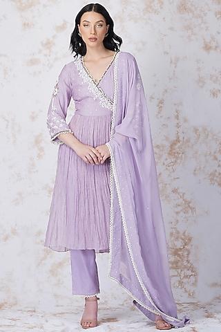 lavender embroidered kurta set