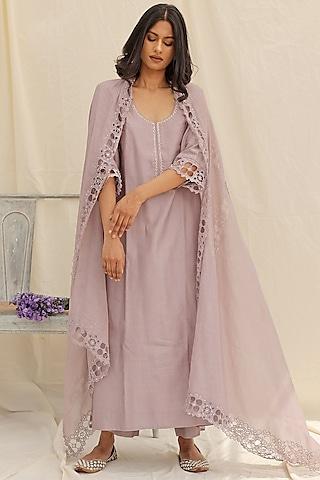 lavender embroidered kurta set