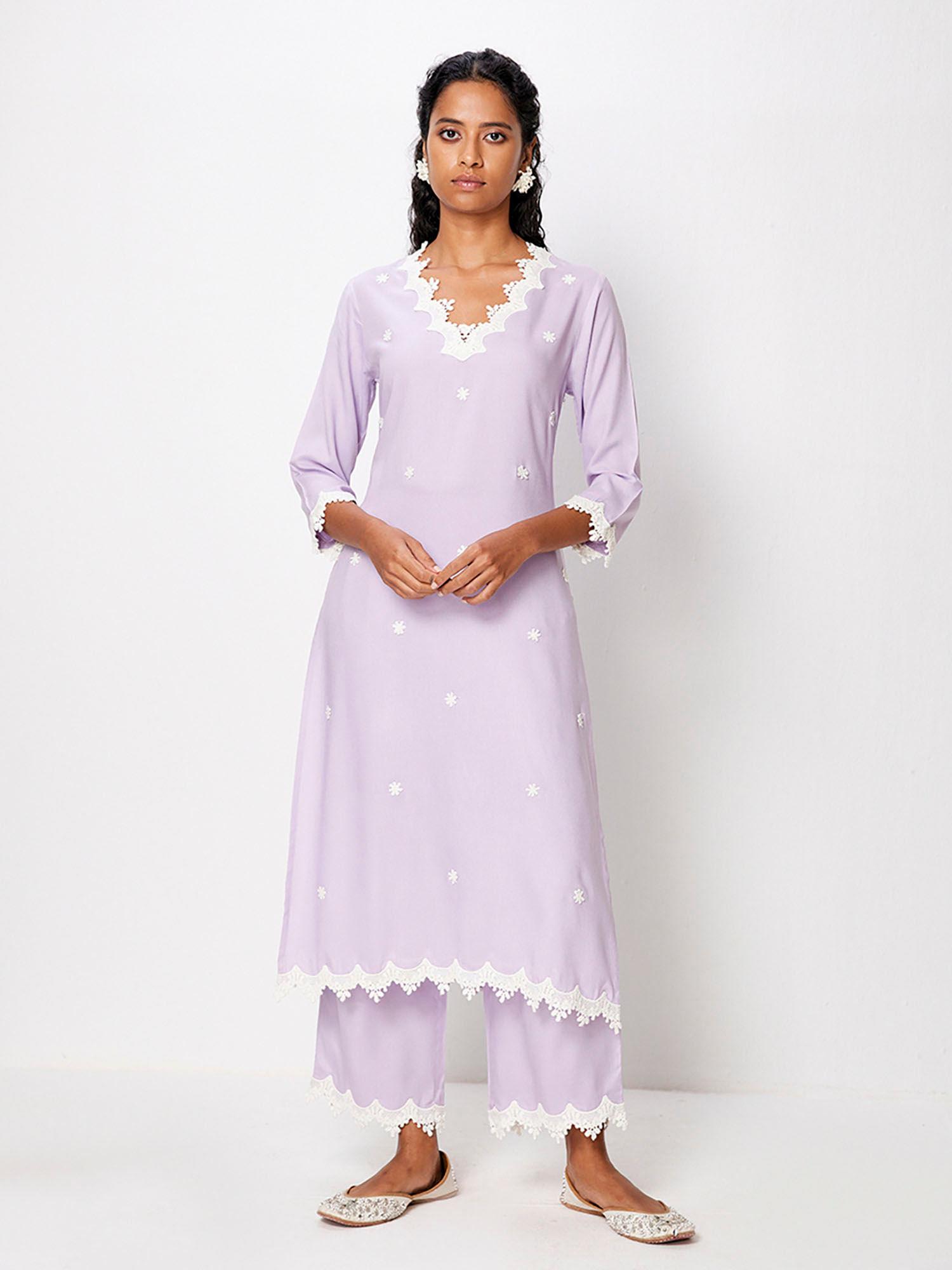 lavender embroidered straight kurta