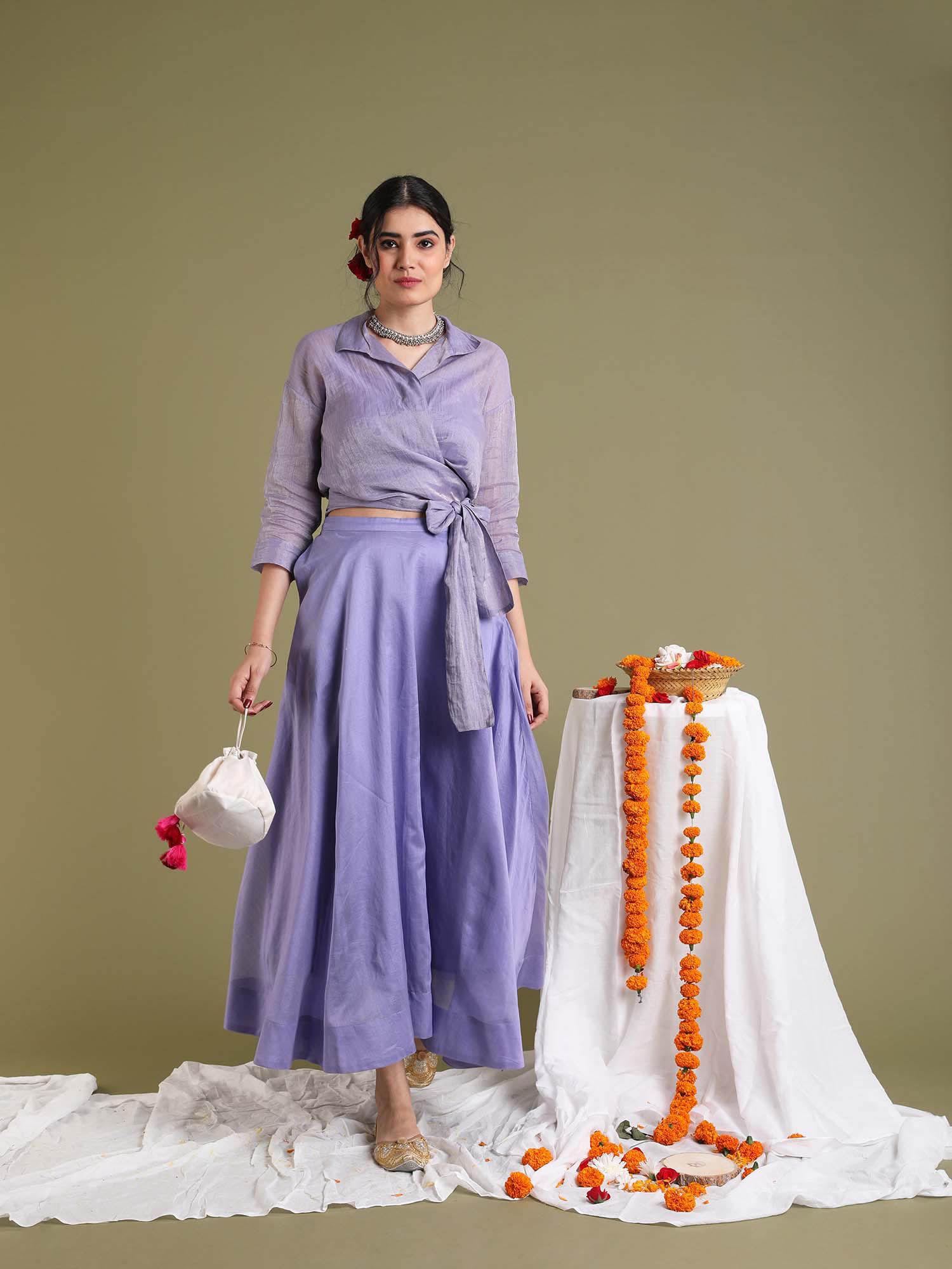 lavender flared skirt with pocket