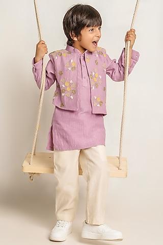 lavender floral embroidered kurta set for boys