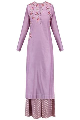 lavender floral embroidered kurta with palazzo pants set