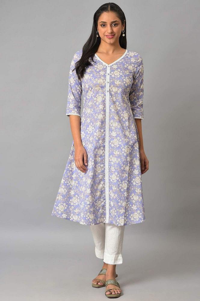 lavender floral printed a-line kurta