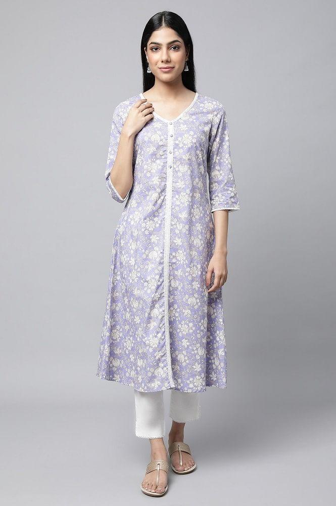 lavender floral printed kurta & pants set