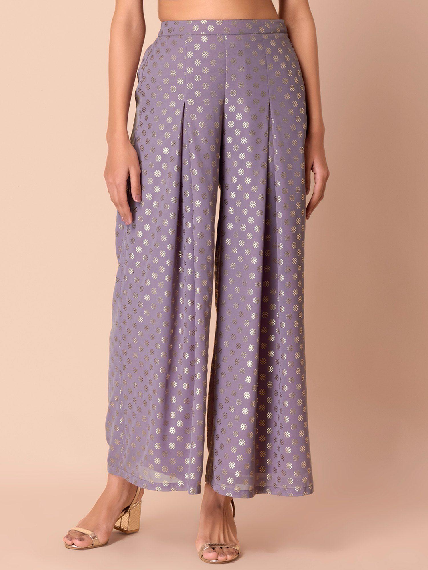 lavender foil pleated palazzo pants