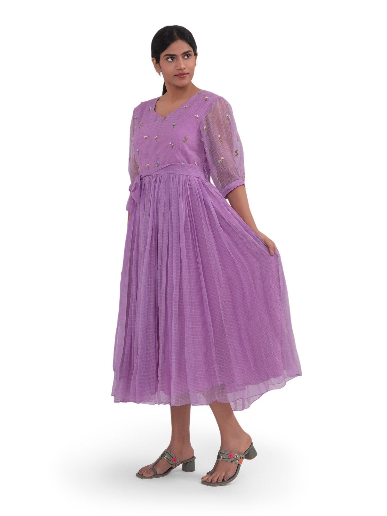 lavender gathered dress