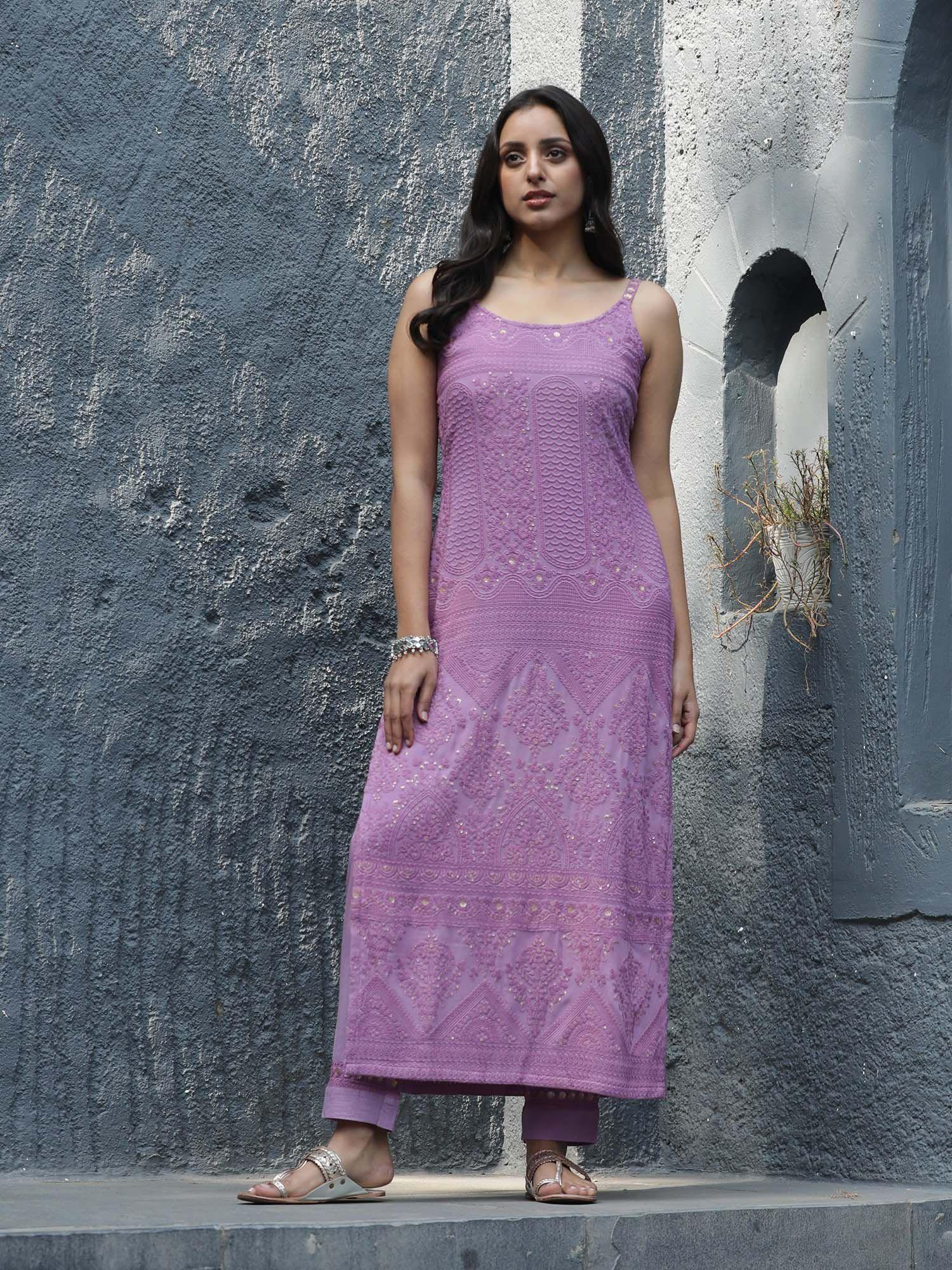 lavender georgette chikankari kurta