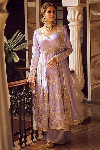 lavender georgette embroidered anarkali set