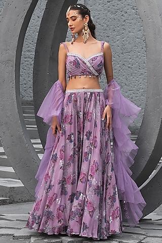 lavender georgette printed lehenga set