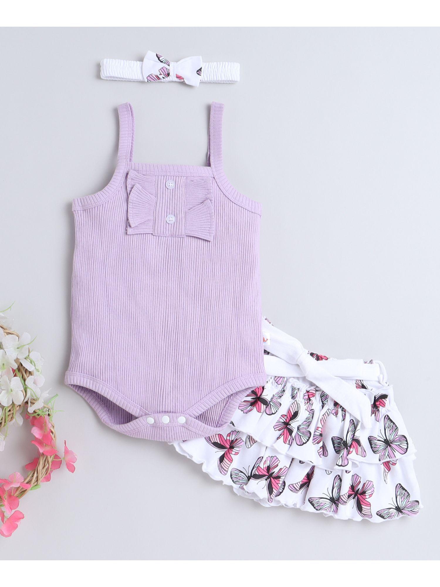 lavender girls sleeveless bodysuit & skirt with headband (set of 3)