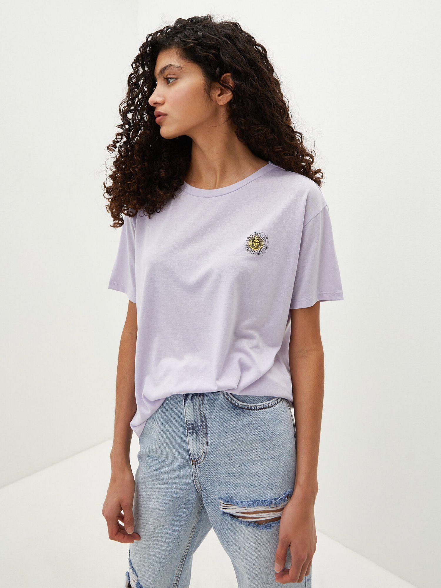 lavender graphic printed short sleeved t-shirt