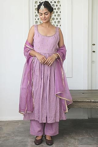 lavender hand embroidered kurta set