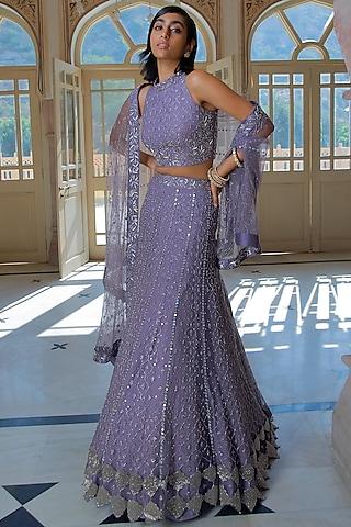 lavender hand embroidered lehenga set