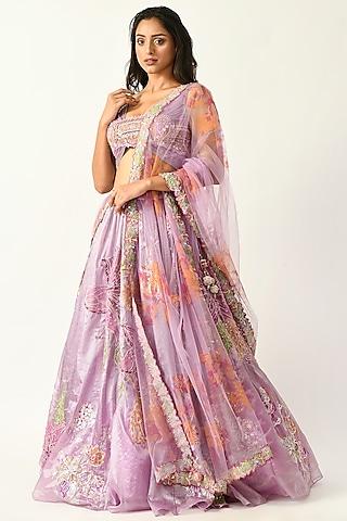 lavender hand embroidered lehenga set