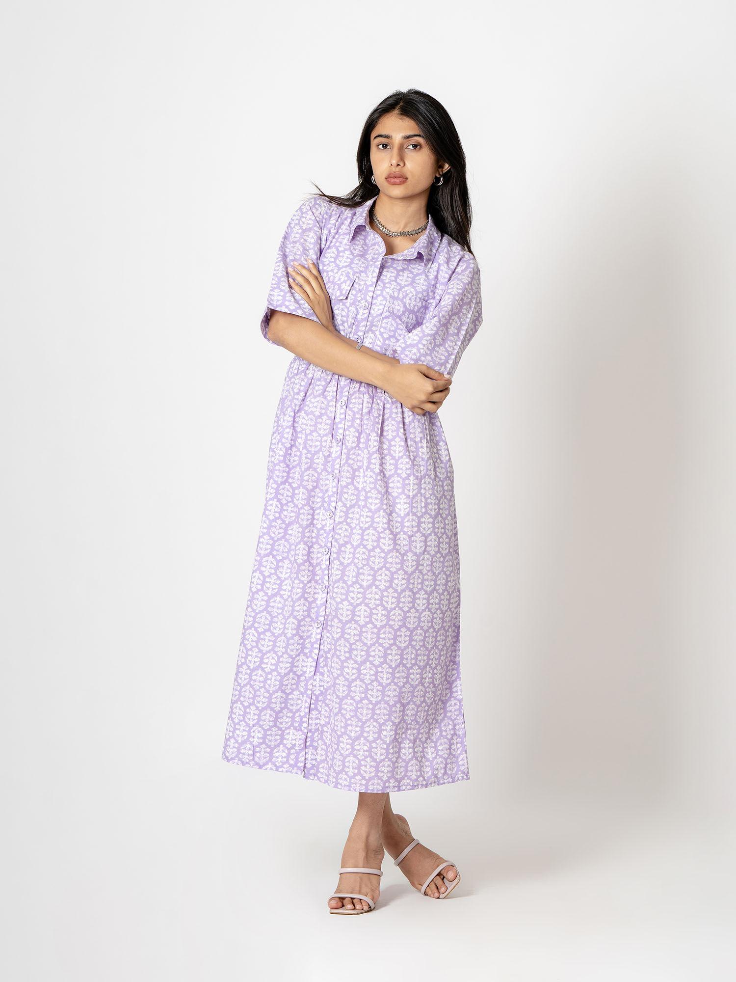 lavender hand print cotton dress