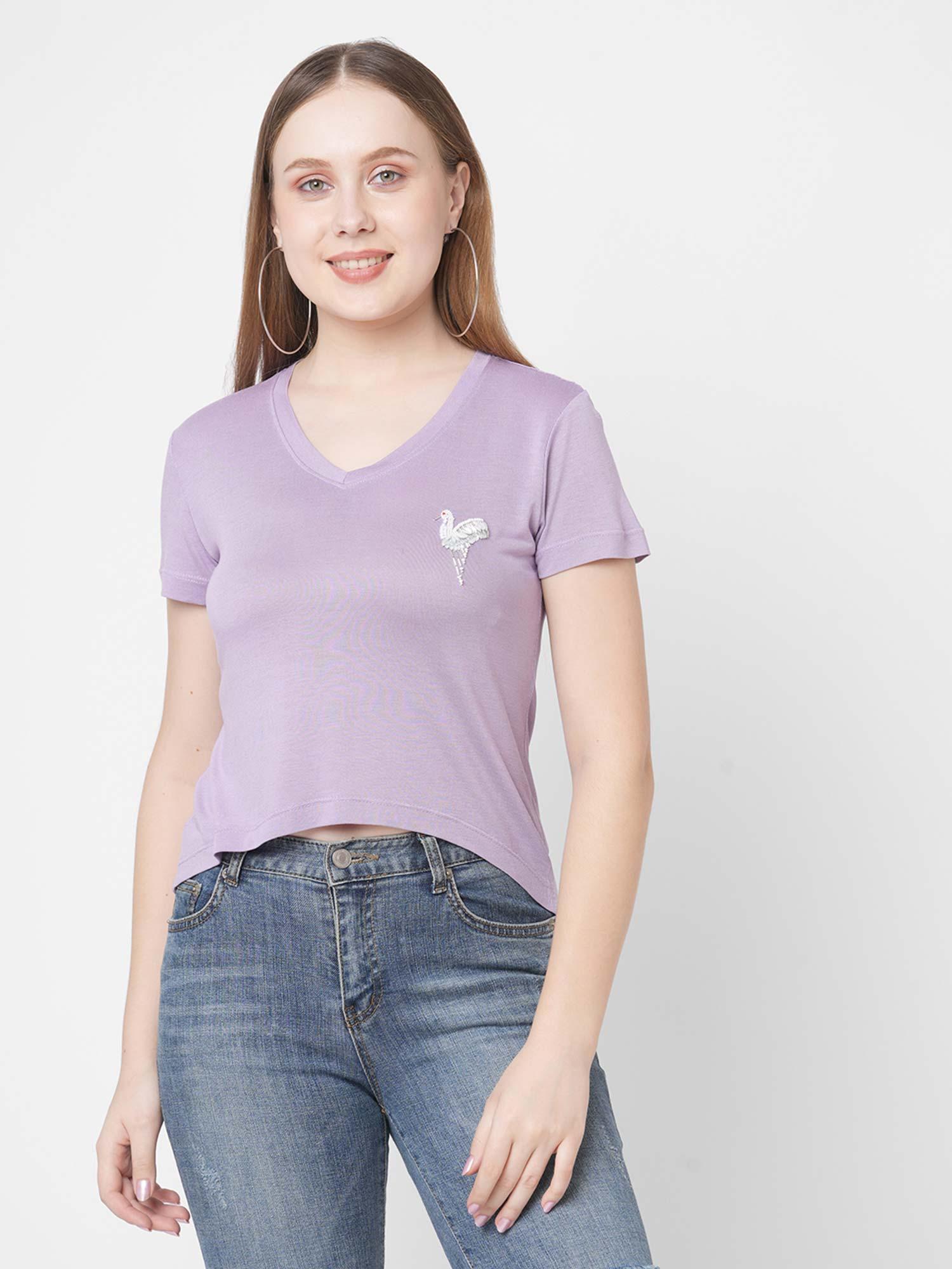 lavender high low hem embellished t-shirt