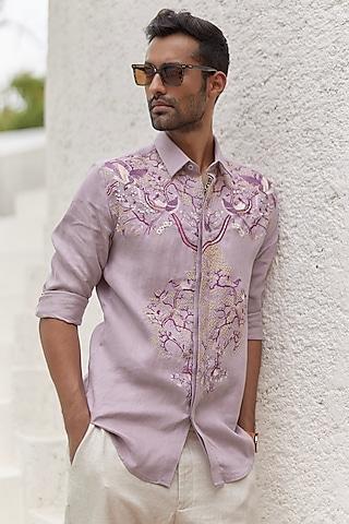 lavender irish linen embroidered shirt