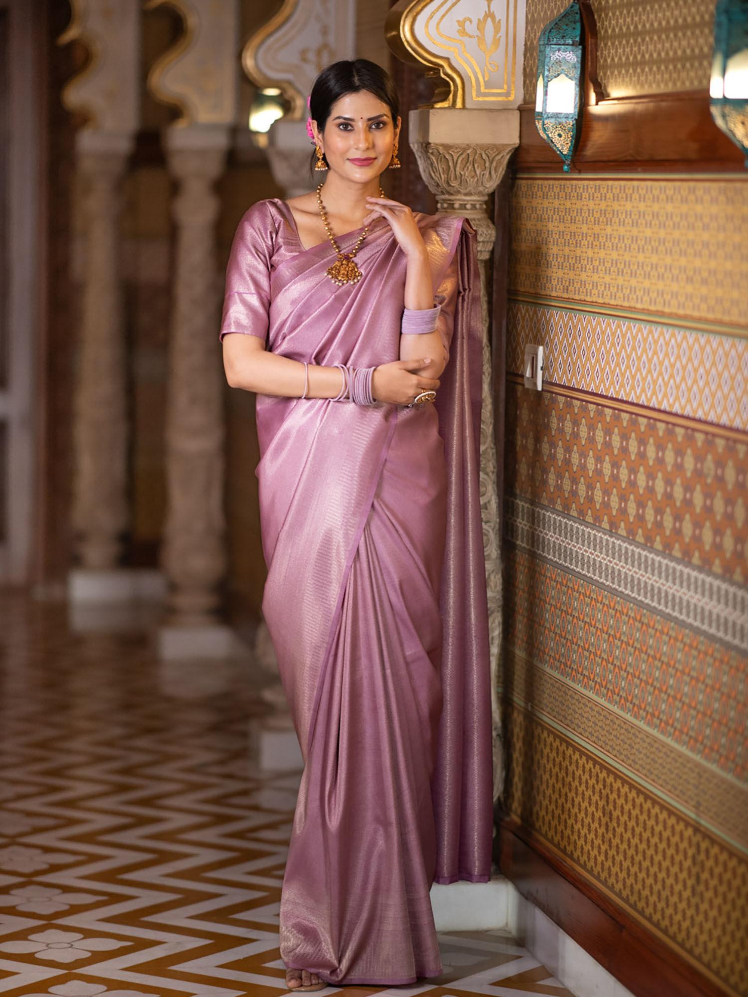 lavender kanchipuram silk saree with unstitched blouse