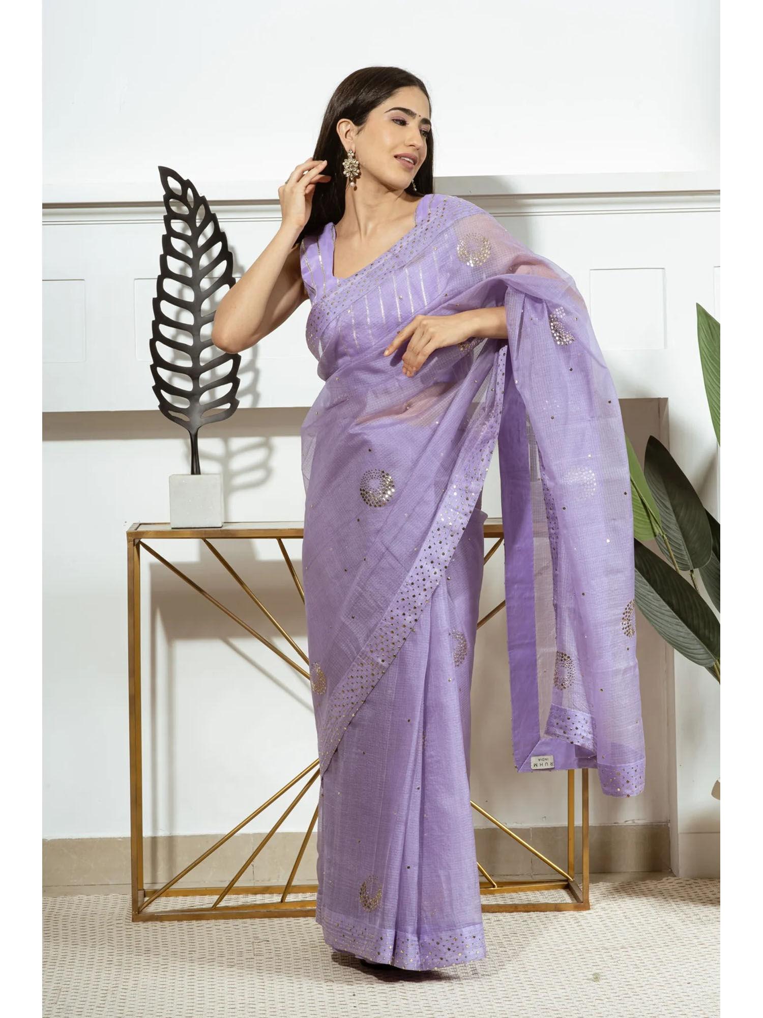 lavender kota doriya saree with stitched blouse