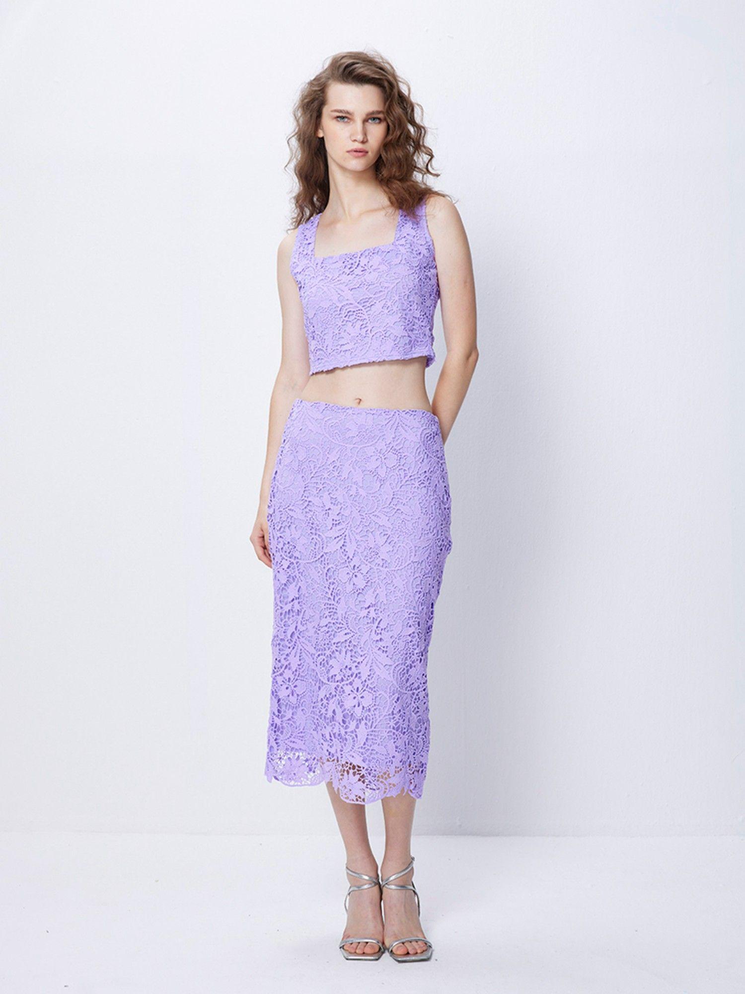 lavender lace midi skirt