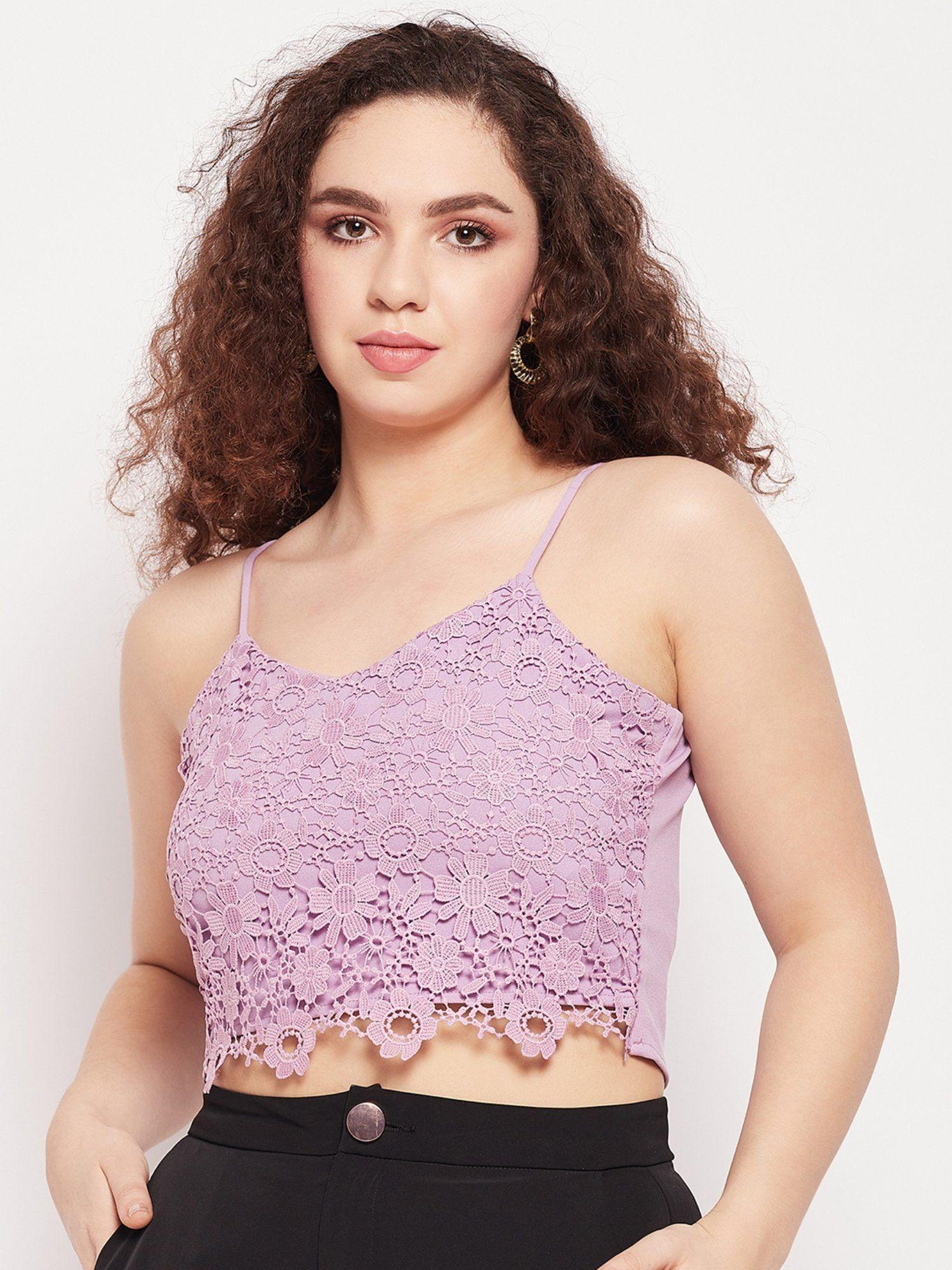 lavender lace shoulder straps crop tops (l)