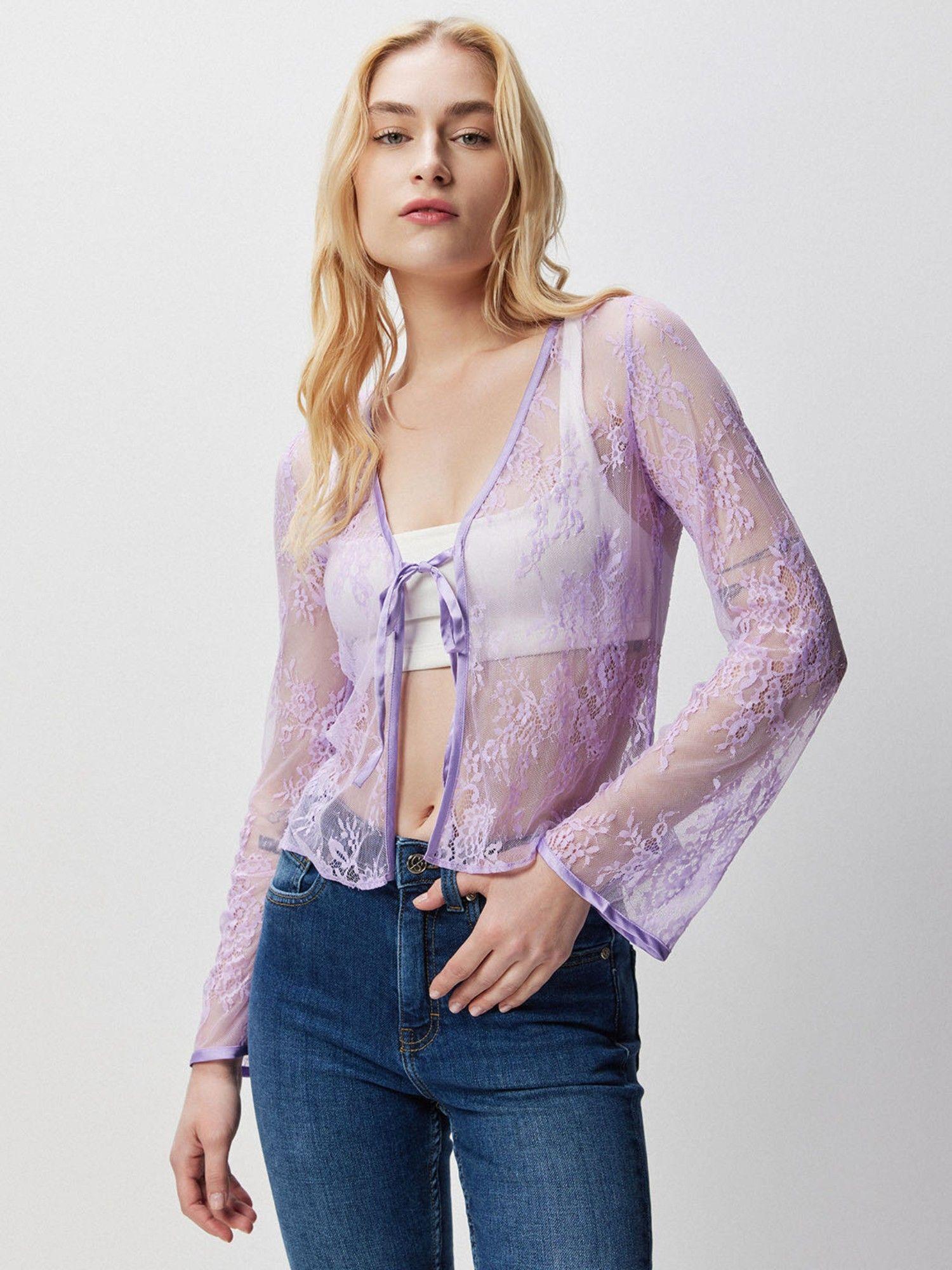 lavender lace tie-up shrug