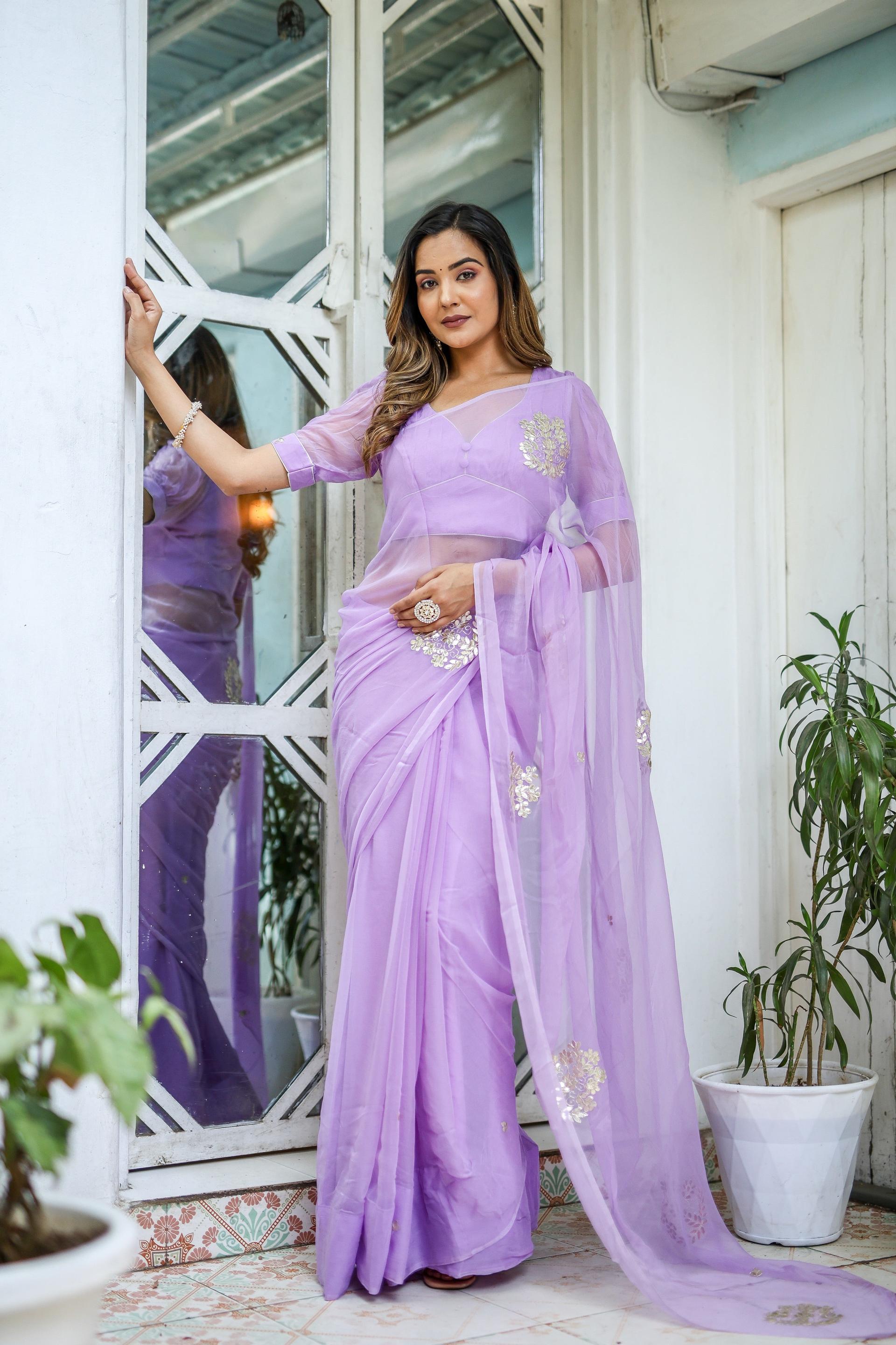 lavender majesty (gota work lavendar chiffon saree)