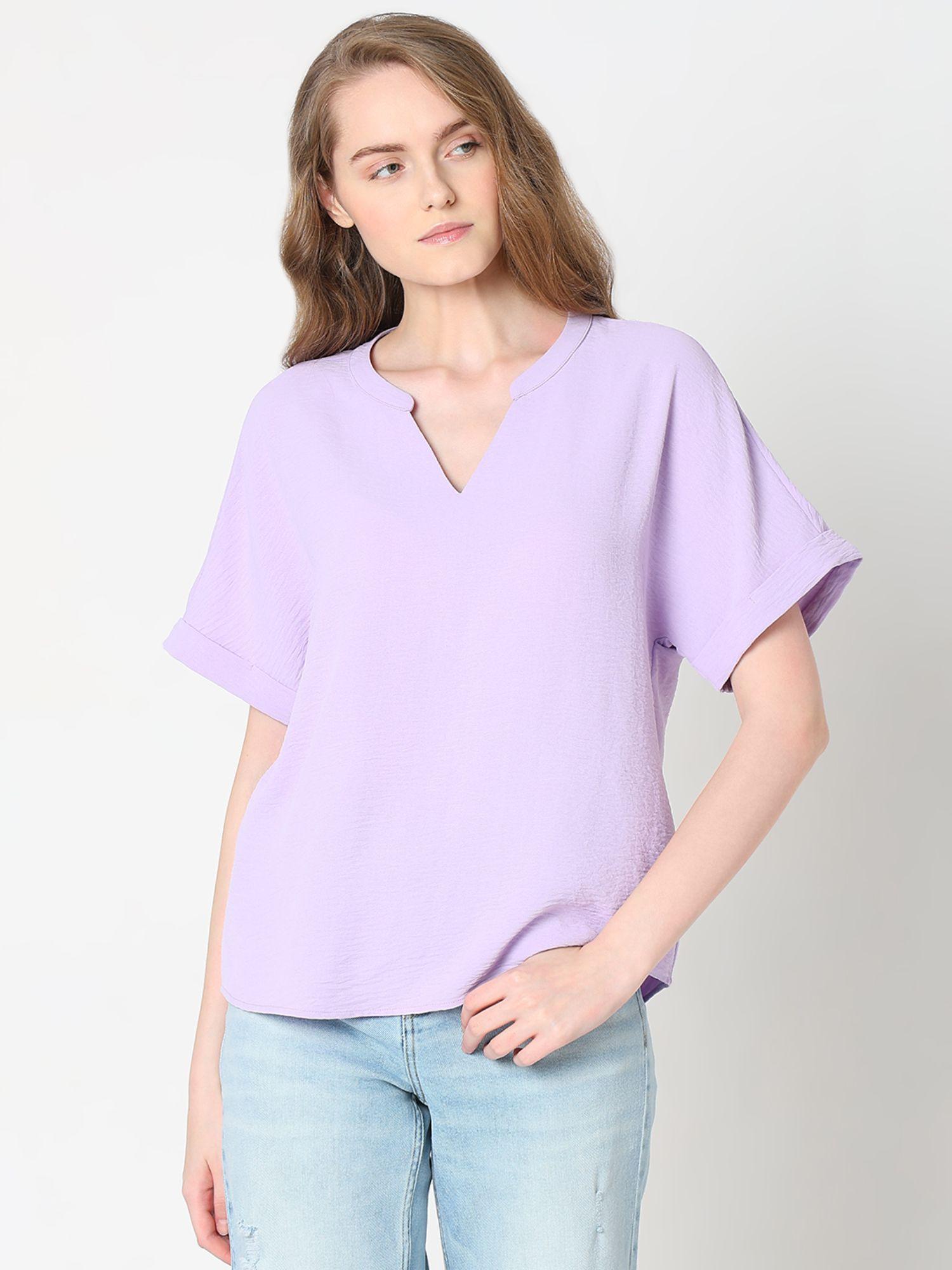 lavender mandarin neck top