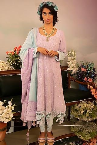 lavender-mauve hand embroidered anarkali set