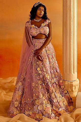 lavender mesh 3d floral embroidered lehenga set